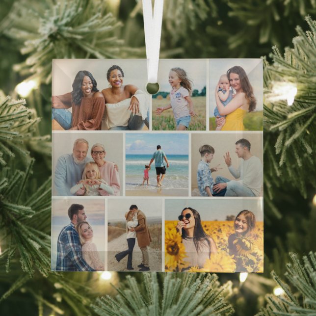 Create Your Own 9 Photo Collage Glass Ornament (Insitu)