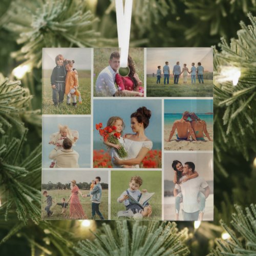 Create Your Own 9 Photo Collage Glass Ornament
