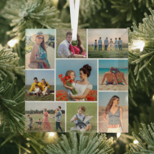 Create Your Own 9 Photo Collage Glass Ornament