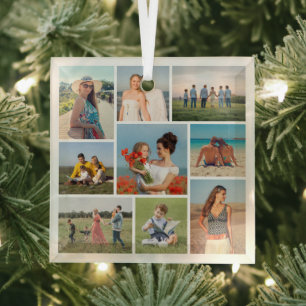Create Your Own 9 Photo Collage Glass Ornament