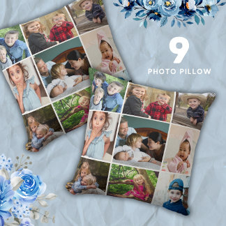 Create Your Own 9 Photo Collage Keepsake Throw Pillow