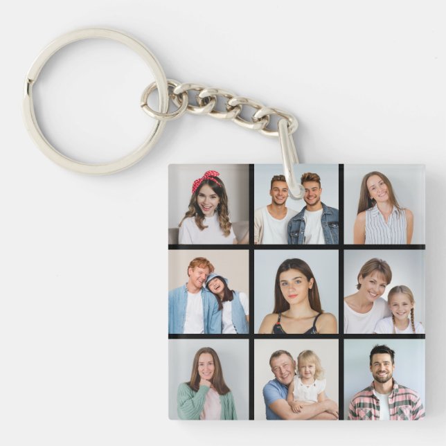 Create Your Own 9 Photo Collage Keychain (Front)