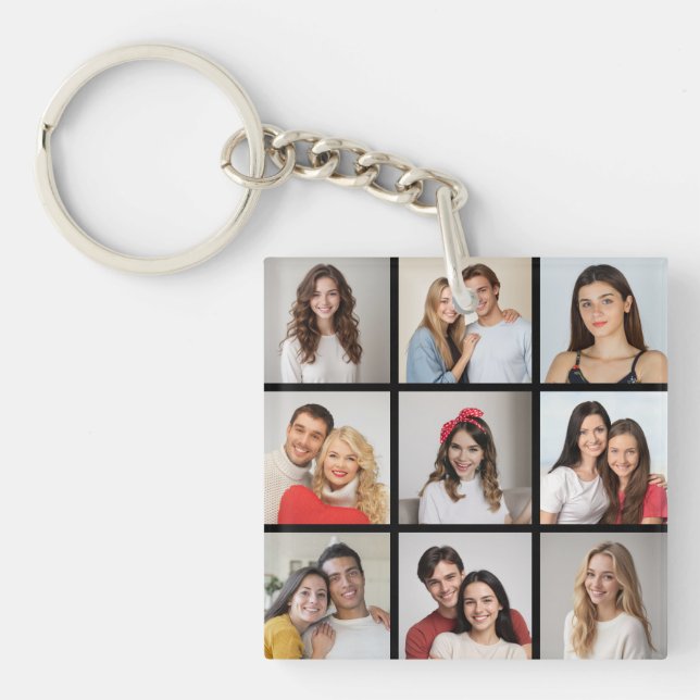 Create Your Own 9 Photo Collage Keychain (Front)