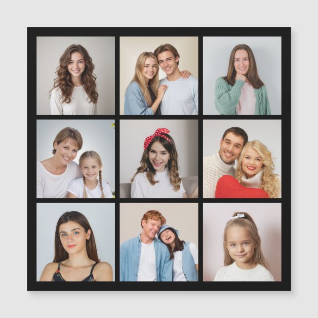 Create Your Own 9 Photo Collage Magnetic Card (Front)