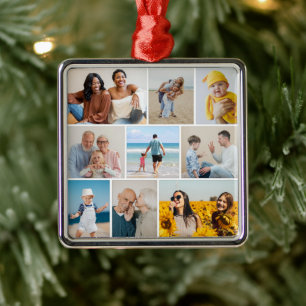 Create Your Own 9 Photo Collage Metal Ornament