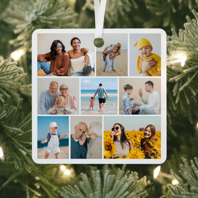 Create Your Own 9 Photo Collage Metal Ornament (Insitu)