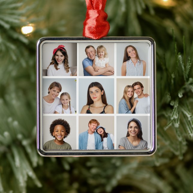 Create Your Own 9 Photo Collage Metal Ornament (Tree)
