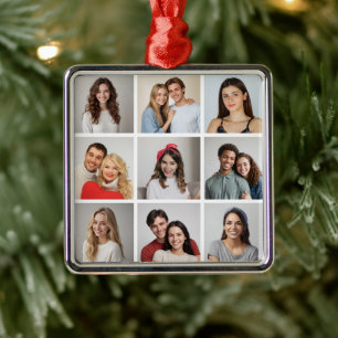 Create Your Own 9 Photo Collage Metal Ornament
