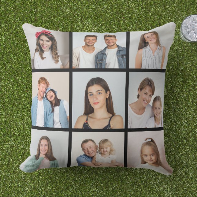 Create Your Own 9 Photo Collage Outdoor Pillow (Grass)