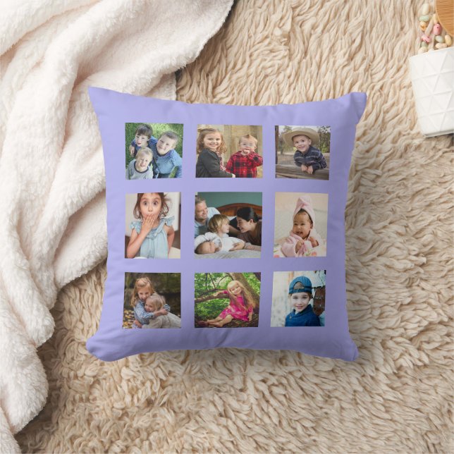 Create Your Own 9 Photo Collage Periwinkle  Throw Pillow (Blanket)
