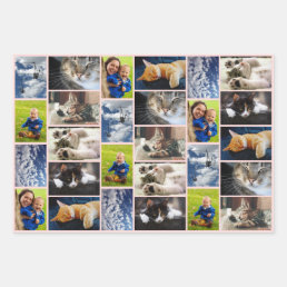 Create Your Own 9 Photo Collage Pink Border Wrapping Paper Sheets