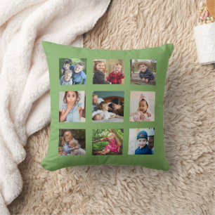 Create Your Own 9 Photo Collage Pista Green Throw Pillow