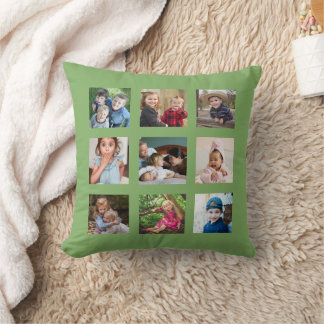 Create Your Own 9 Photo Collage Pista Green Throw Pillow