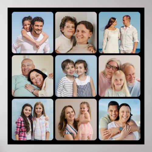 Create Your Own 9 Photo Collage Rounded Corners Poster