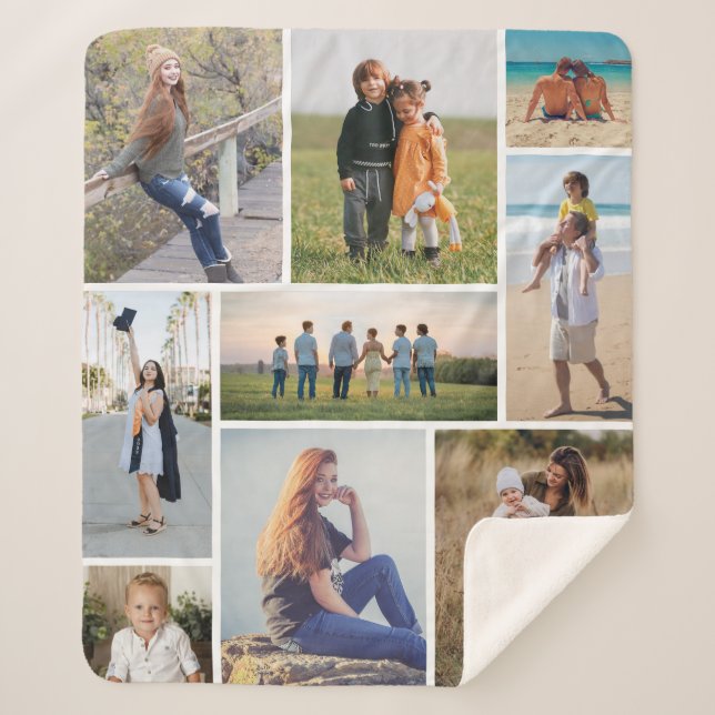 Create Your Own 9 Photo Collage Sherpa Blanket (Front)