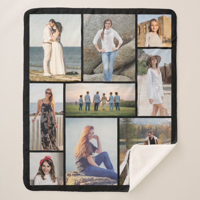 Create Your Own 9 Photo Collage Sherpa Blanket (Front)