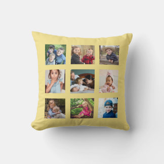 Create Your Own 9 Photo Collage Soft Yellow Throw Pillow