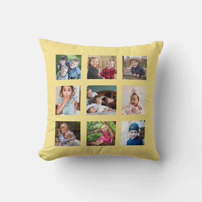 Create Your Own 9 Photo Collage Soft Yellow Throw Pillow (Front)