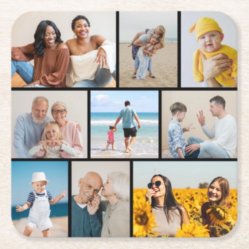 Create Your Own 9 Photo Collage Square Paper Coaster