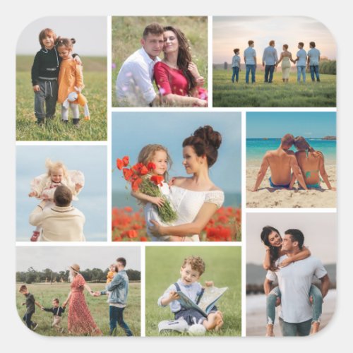 Create Your Own 9 Photo Collage Square Sticker