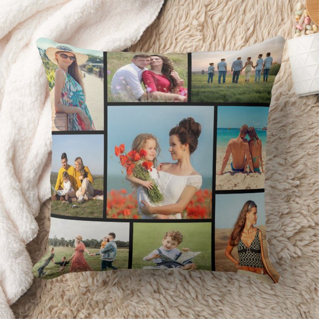 Create Your Own 9 Photo Collage Throw Pillow (Blanket)