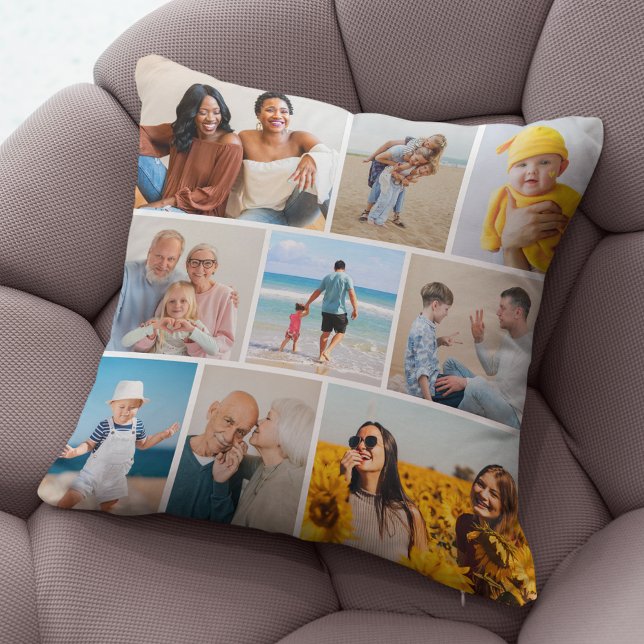 Create Your Own 9 Photo Collage Throw Pillow (9 Photo Collage Throw Pillow)