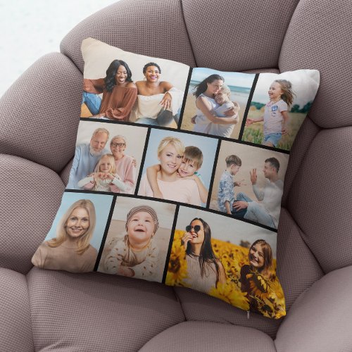 Create Your Own 9 Photo Collage Throw Pillow
