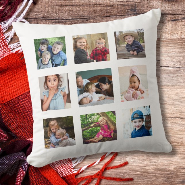 Create Your Own 9 Photo Collage White Throw Pillow (Creator Uploaded)