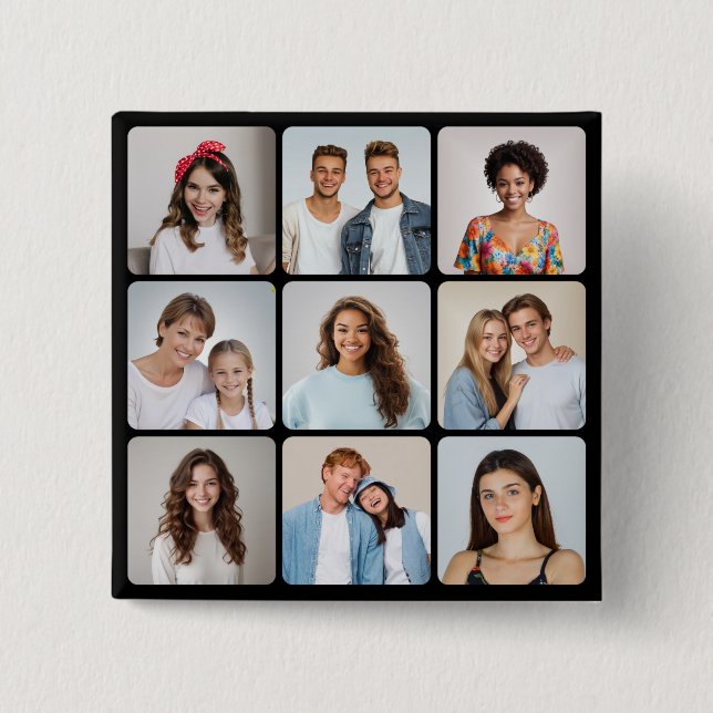 Create Your Own 9 Rounded Corners Photo Collage Button (Front)
