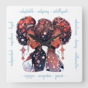 Create Your Own African American Woman Gemini Square Wall Clock