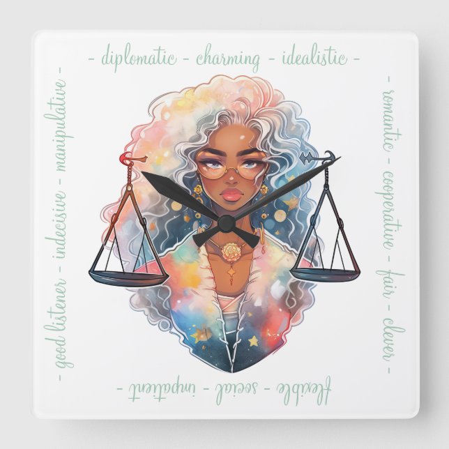 Create Your Own African American Woman Libra Square Wall Clock (Front)