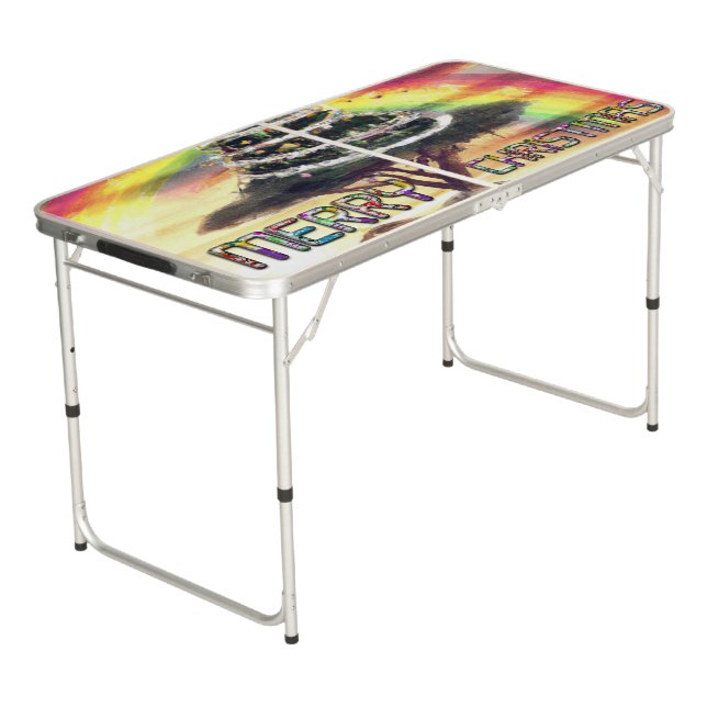 Create Your Own African Elephant Christmas Rainbow Beer Pong Table (Angled)