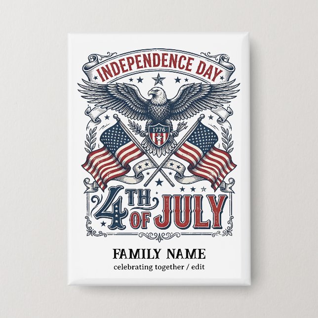 Create Your Own American Independence Day Sketched Button (Front)