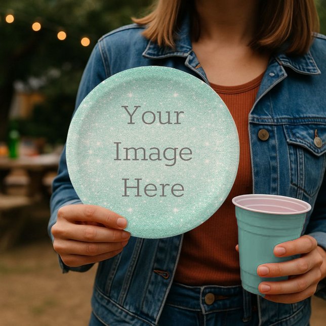 Create Your Own Aqua Blue Glitter Sparkle Metallic Paper Plates (Creator Uploaded)