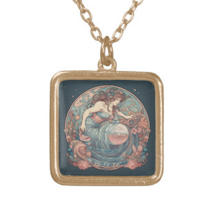 Create Your Own Art Nouveau Aquarius Zodiac Gold Plated Necklace