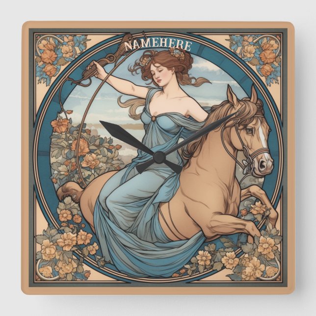Create Your Own Art Nouveau Sagittarius Square Wall Clock (Front)