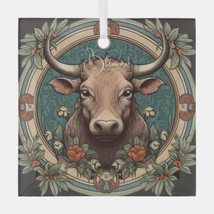 Create Your Own Art Nouveau Taurus Zodiac Glass Ornament