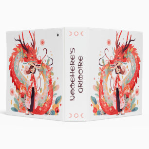 Create Your Own Asian Red Chinese Dragon Maiden 3 Ring Binder
