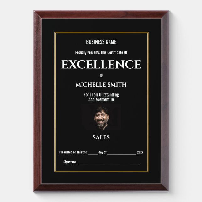 Create your own award certificate | Black photo Plaque (Vertical)