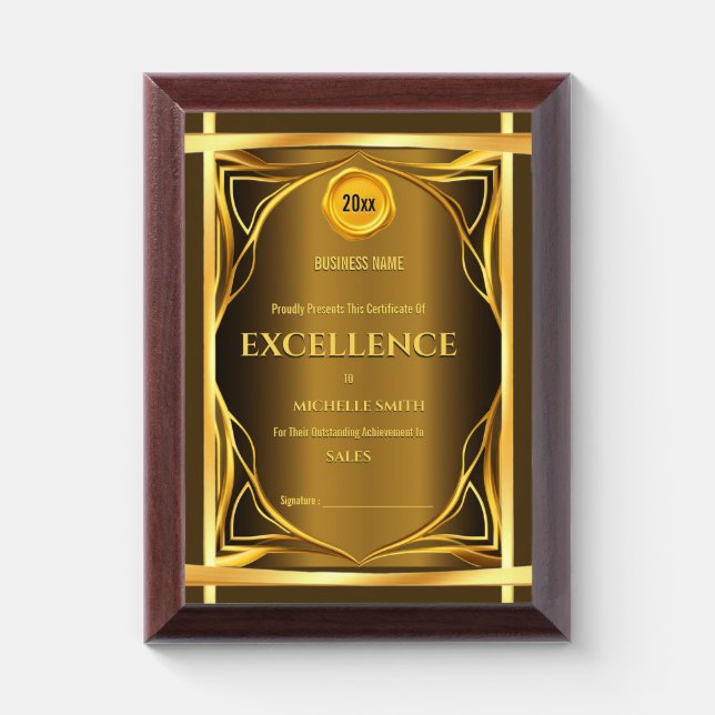 Create your own award certificate | Bronze Gold Plaque (Vertical)