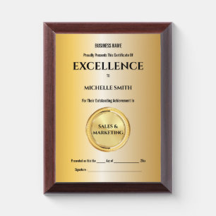 Create your own award certificate CUSTOM gold Plaque