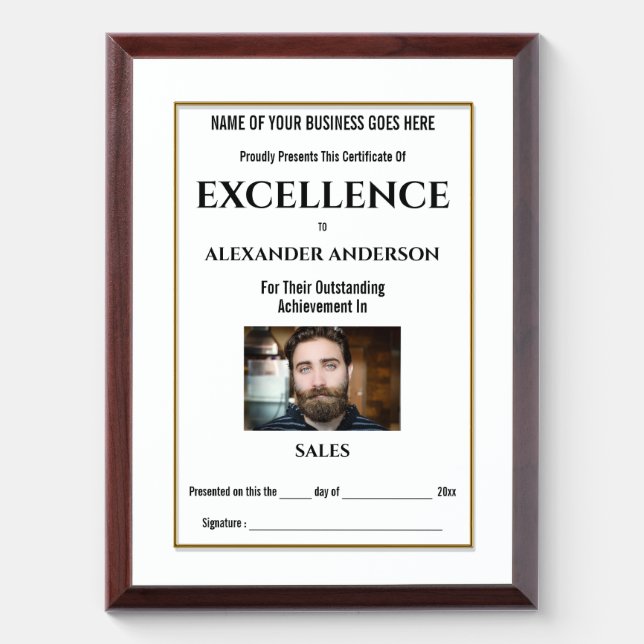 Create your own award certificate DIY Photo logo Plaque (Vertical)
