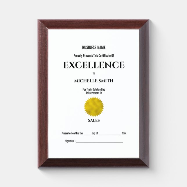 Create your own award certificate | Gold Plaque (Vertical)