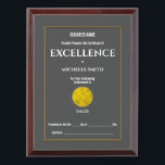 Create your own award certificate | Gray or DIY Plaque<br><div class="desc">A faux golden seal which can be replaced with your school, business, college or varsity logo is framed by a thin gold border. Templates for your personal wording to record an outstanding achievement appear in bold white fonts on a dark gray background. Personalize the templates to suit your requirements. If...</div>