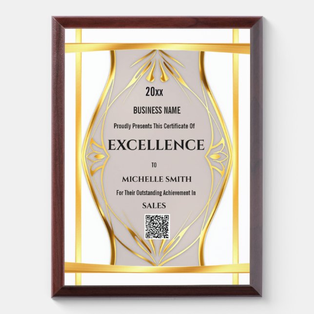 Create your own award certificate | white gold plaque (Vertical)