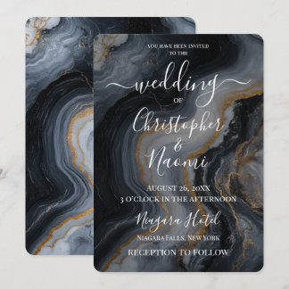 Create Your Own B&W Gold Vein Wedding Invitation