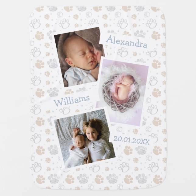 Create Your Own Baby Boy Custom Photo & Name White Blanket (Front)