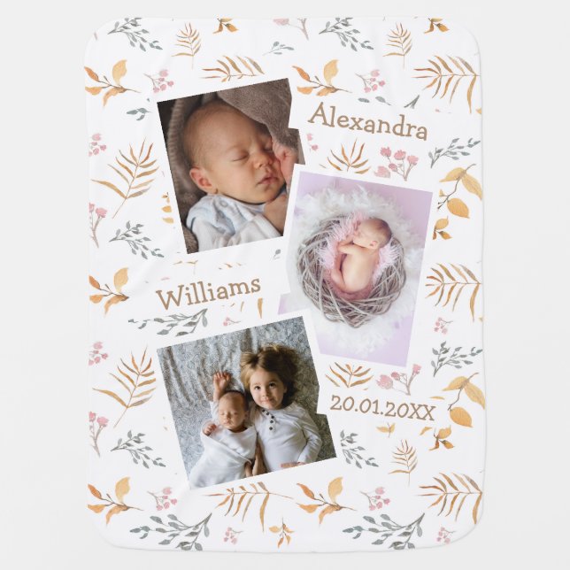 Create Your Own Baby Girl Custom Photo & Name Fall Blanket (Front)