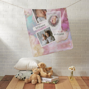 Create Your Own Baby Girl Photo Name Pink Space Blanket