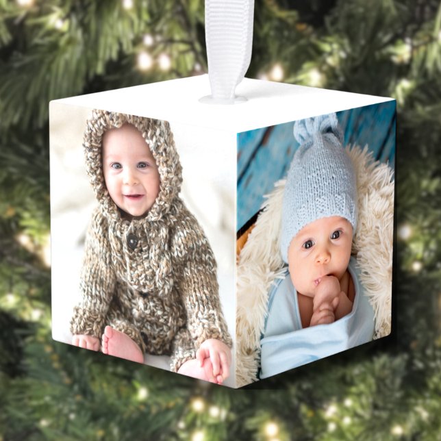 Create Your Own Baby Photo Christmas Cube Ornament (Personalized Newborn Baby Photo Christmas Cube Ornament)